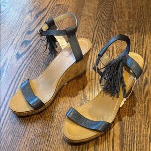 Boden Women’s 11/42 Black Leather Wedge Sandals